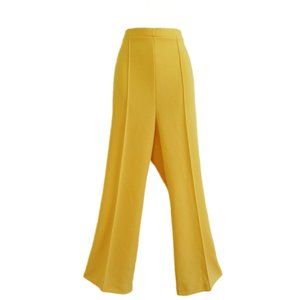 Vintage 70s Pants Yellow Ribbed Double Knit Polyester Pull On  Thigh Pintuck 30W